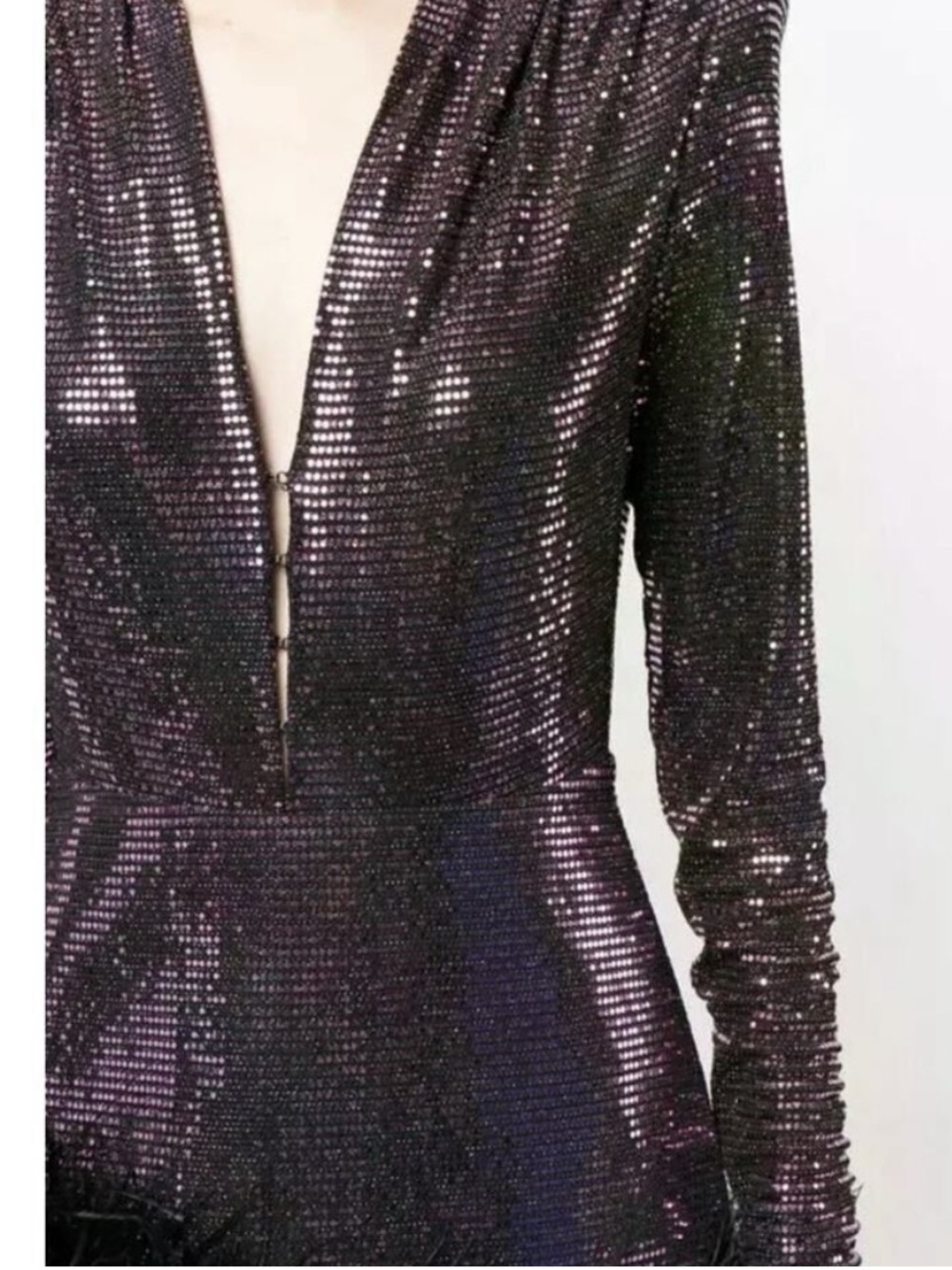 Bronx and Banco Purple Sequin Mini Dress with Black Feather Hem - Picture 5 of 11